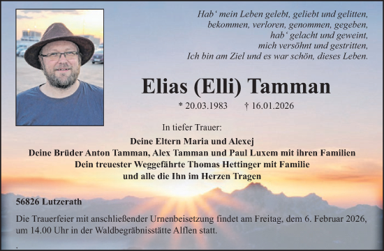 Traueranzeige von Elias Tamman von WochenSpiegel