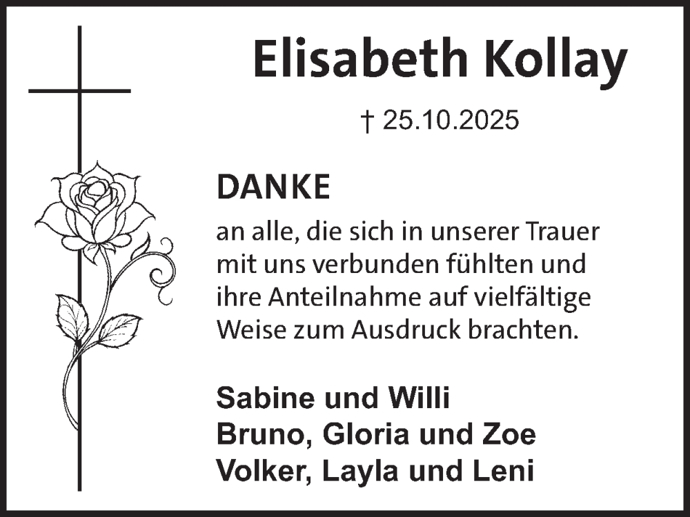  Traueranzeige für Elisabeth Kollay vom 09.01.2026 aus WochenSpiegel