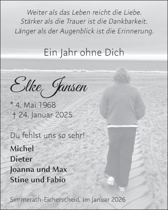 Traueranzeige von Elke Jansen von WochenSpiegel