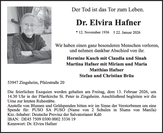 Traueranzeige von Elvira Hafner von WochenSpiegel