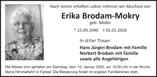 Traueranzeige von Erika Brodam-Mokry von WochenSpiegel