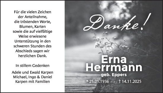 Traueranzeige von Erna Herrmann von WochenSpiegel