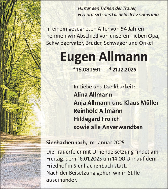 Traueranzeige von Eugen Allmann von WochenSpiegel