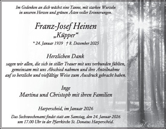 Traueranzeige von Franz-Josef Heinen von WochenSpiegel