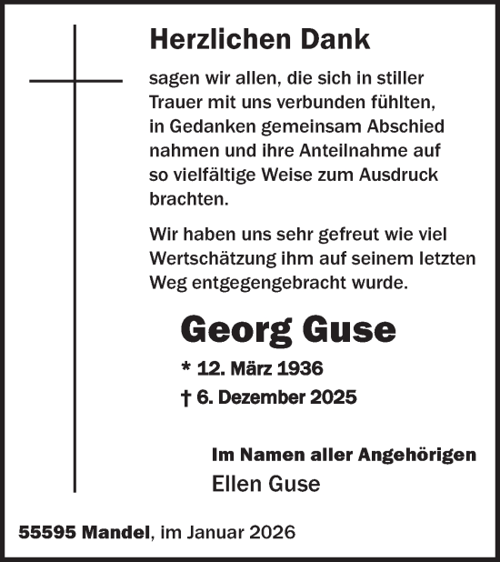 Traueranzeige von Georg Guse von WochenSpiegel
