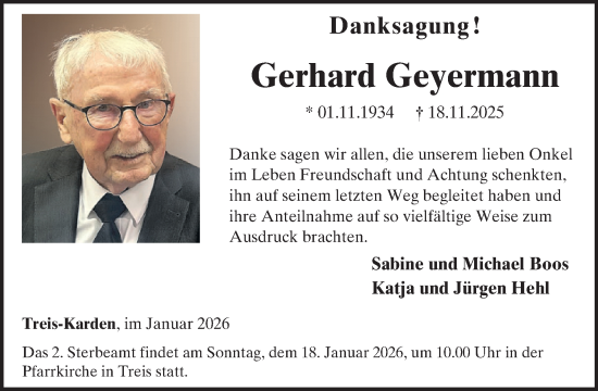 Traueranzeige von Gerhard Geyermann von WochenSpiegel