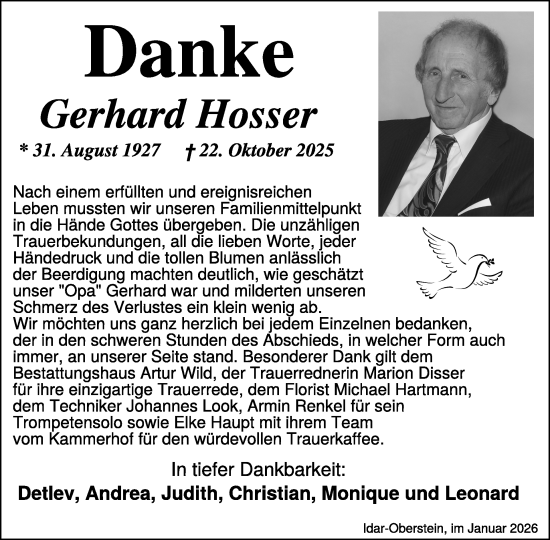 Traueranzeige von Gerhard Hosser von WochenSpiegel