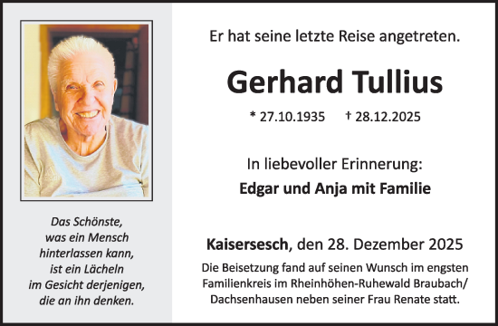 Traueranzeige von Gerhard Tullius von WochenSpiegel