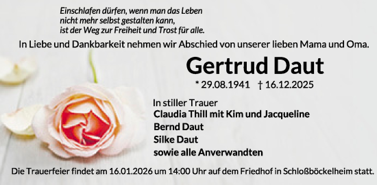 Traueranzeige von Gertrud Daut von WochenSpiegel