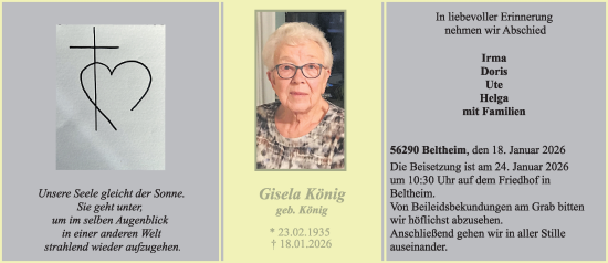 Traueranzeige von Gisela König von WochenSpiegel