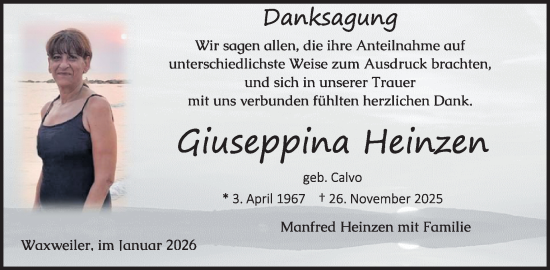 Traueranzeige von Giuseppina Heinzen von WochenSpiegel