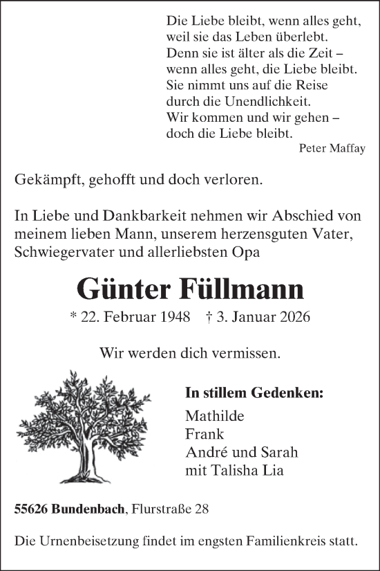 Traueranzeige von Günter Füllmann von WochenSpiegel