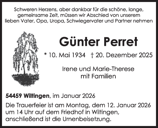 Traueranzeige von Günter Perret von WochenSpiegel