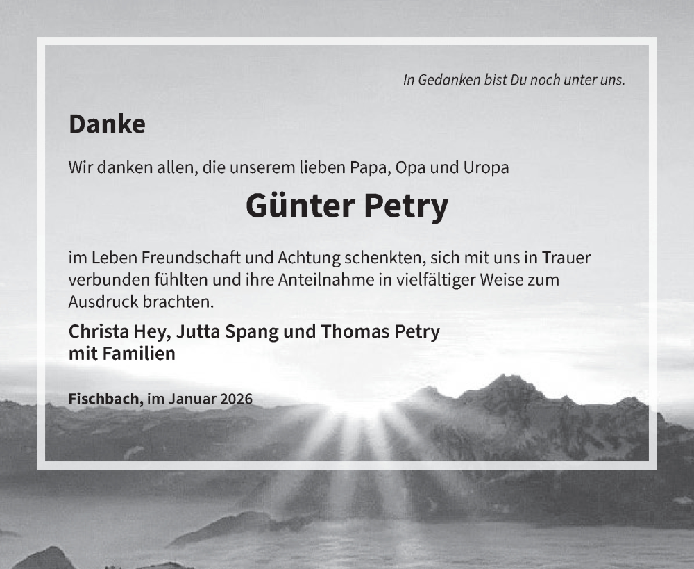  Traueranzeige für Günter Petry vom 03.01.2026 aus WochenSpiegel