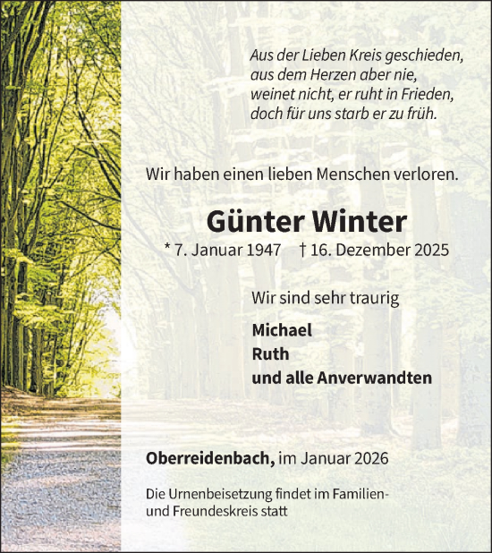 Traueranzeige von Günter Winter von WochenSpiegel