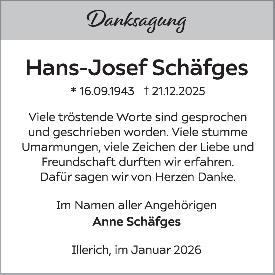 Traueranzeige von Hans-Josef Schäfges von WochenSpiegel