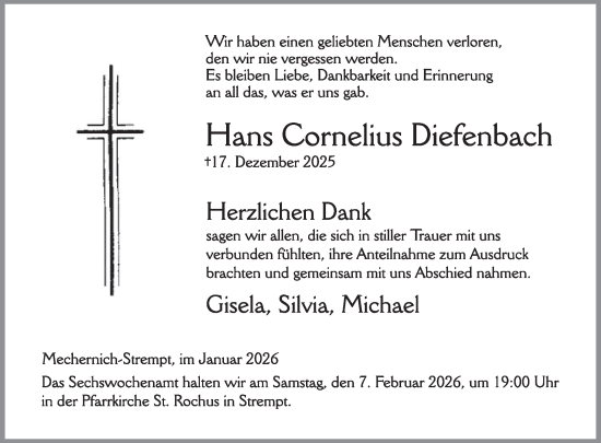 Traueranzeige von Hans Cornelius Diefenbach von WochenSpiegel