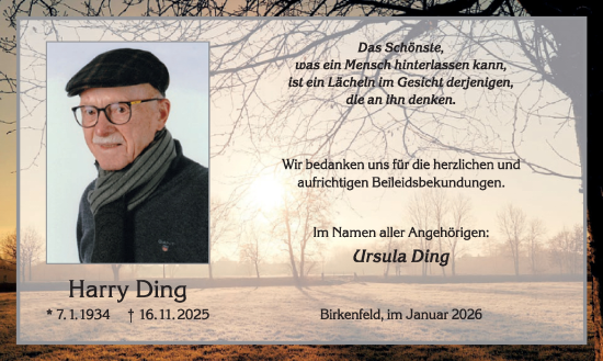 Traueranzeige von Harry Ding von WochenSpiegel
