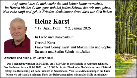 Traueranzeige von Heinz Karst von WochenSpiegel