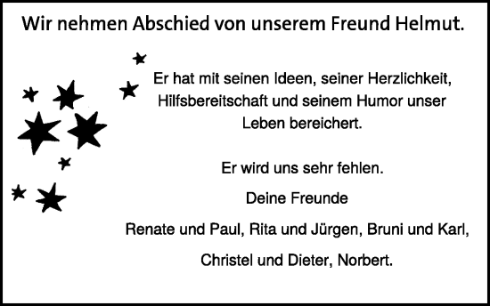 Traueranzeige von Helmut Möhnen von WochenSpiegel