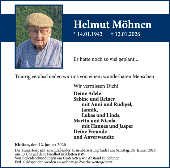 Traueranzeige von Helmut Möhnen von WochenSpiegel