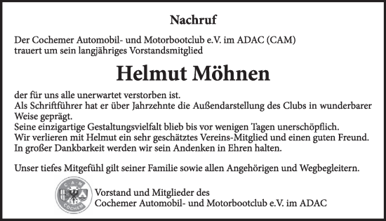 Traueranzeige von Helmut Möhnen von WochenSpiegel