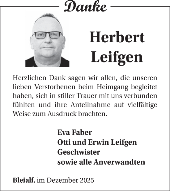 Traueranzeige von Herbert Leifgen von WochenSpiegel
