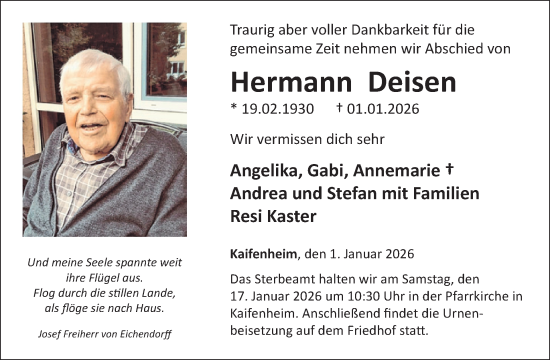 Traueranzeige von Hermann Deisen von WochenSpiegel