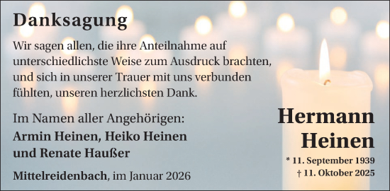 Traueranzeige von Hermann Heinen von WochenSpiegel