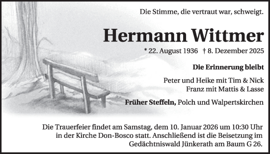 Traueranzeige von Hermann Wittmer von WochenSpiegel