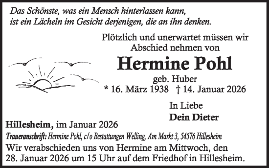 Traueranzeige von Hermine Pohl von WochenSpiegel