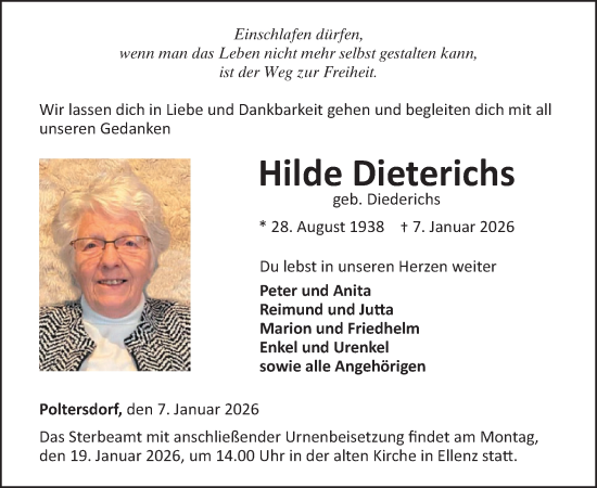 Traueranzeige von Hilde Dieterichs von WochenSpiegel
