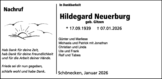 Traueranzeige von Hildegard Neuerburg von WochenSpiegel