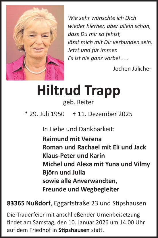 Traueranzeige von Hiltrud Trapp von WochenSpiegel