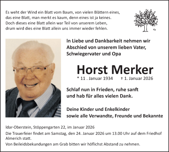 Traueranzeige von Horst Merker von WochenSpiegel