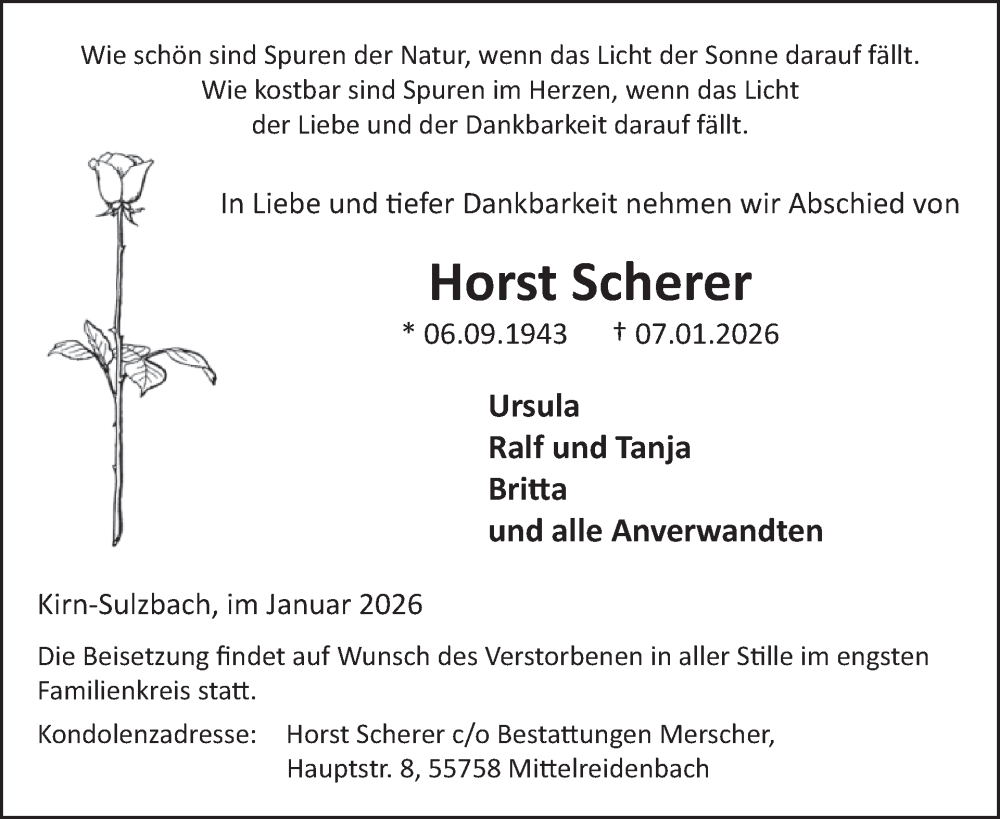  Traueranzeige für Horst Scherer vom 17.01.2026 aus WochenSpiegel