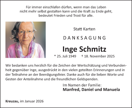 Traueranzeige von Inge Schmitz von WochenSpiegel