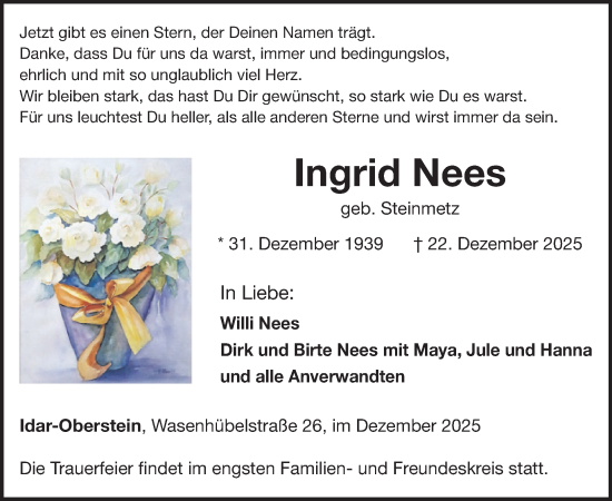 Traueranzeige von Ingrid Nees von WochenSpiegel