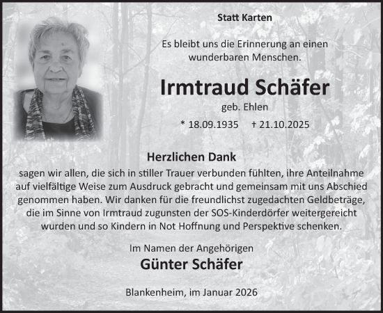 Traueranzeige von Irmtraud Schäfer von WochenSpiegel