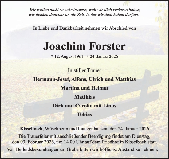 Traueranzeige von Joachim Forster von WochenSpiegel