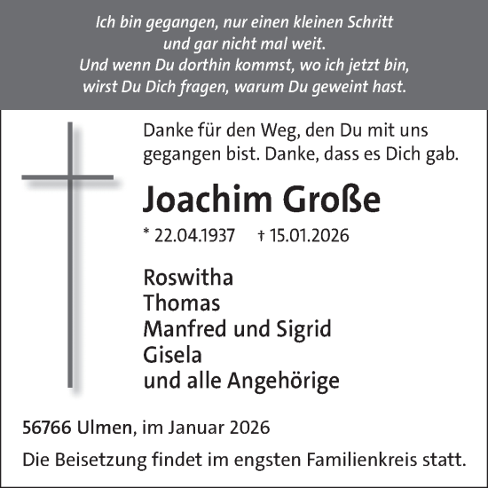 Traueranzeige von Joachim Große von WochenSpiegel