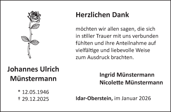 Traueranzeige von Johannes Ulrich Münstermann von WochenSpiegel