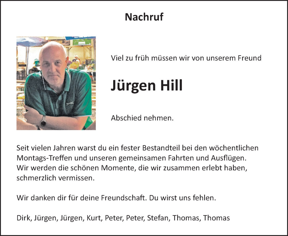  Traueranzeige für Jürgen Hill vom 03.01.2026 aus WochenSpiegel