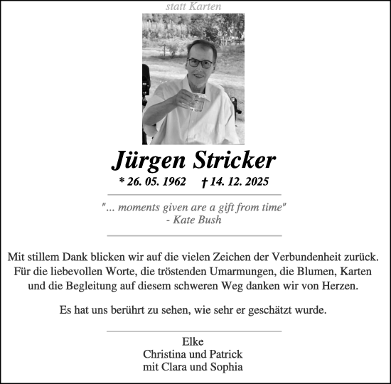 Traueranzeige von Jürgen Stricker von WochenSpiegel