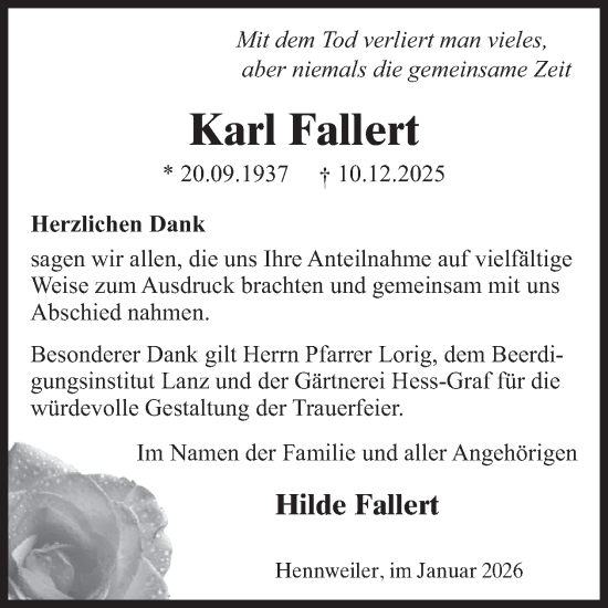 Traueranzeige von Karl Fallert von WochenSpiegel