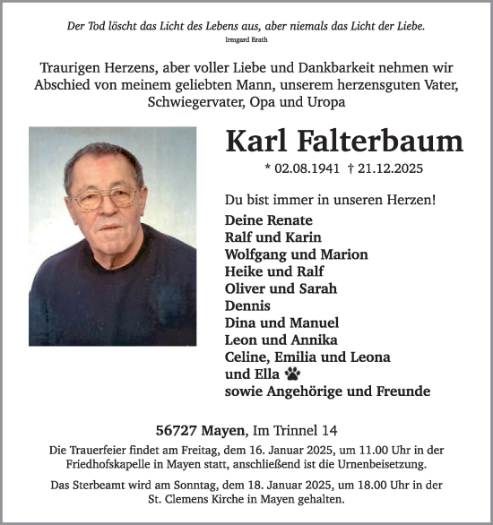 Traueranzeige von Karl Falterbaum von WochenSpiegel