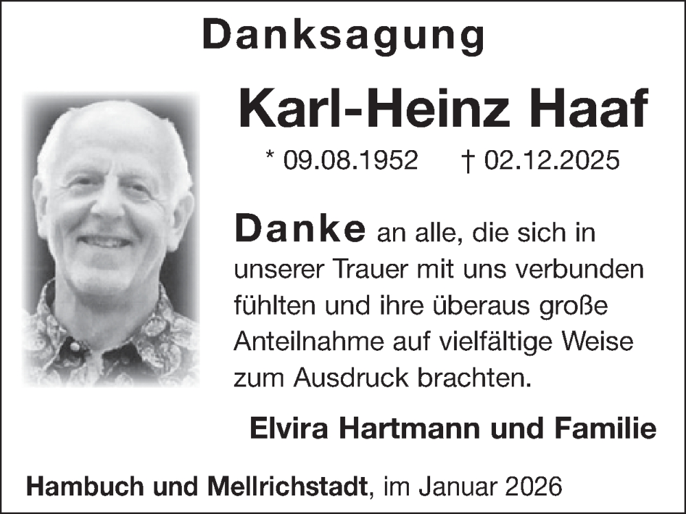  Traueranzeige für Karl-Heinz Haaf vom 14.01.2026 aus WochenSpiegel