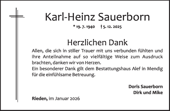 Traueranzeige von Karl-Heinz Sauerborn von WochenSpiegel