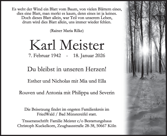 Traueranzeige von Karl Meister von WochenSpiegel