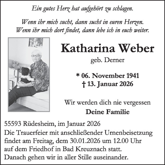 Traueranzeige von Katharina Weber von WochenSpiegel